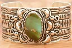 Genuine Royston Turquoise Sterling Silver Navajo Bracelet
